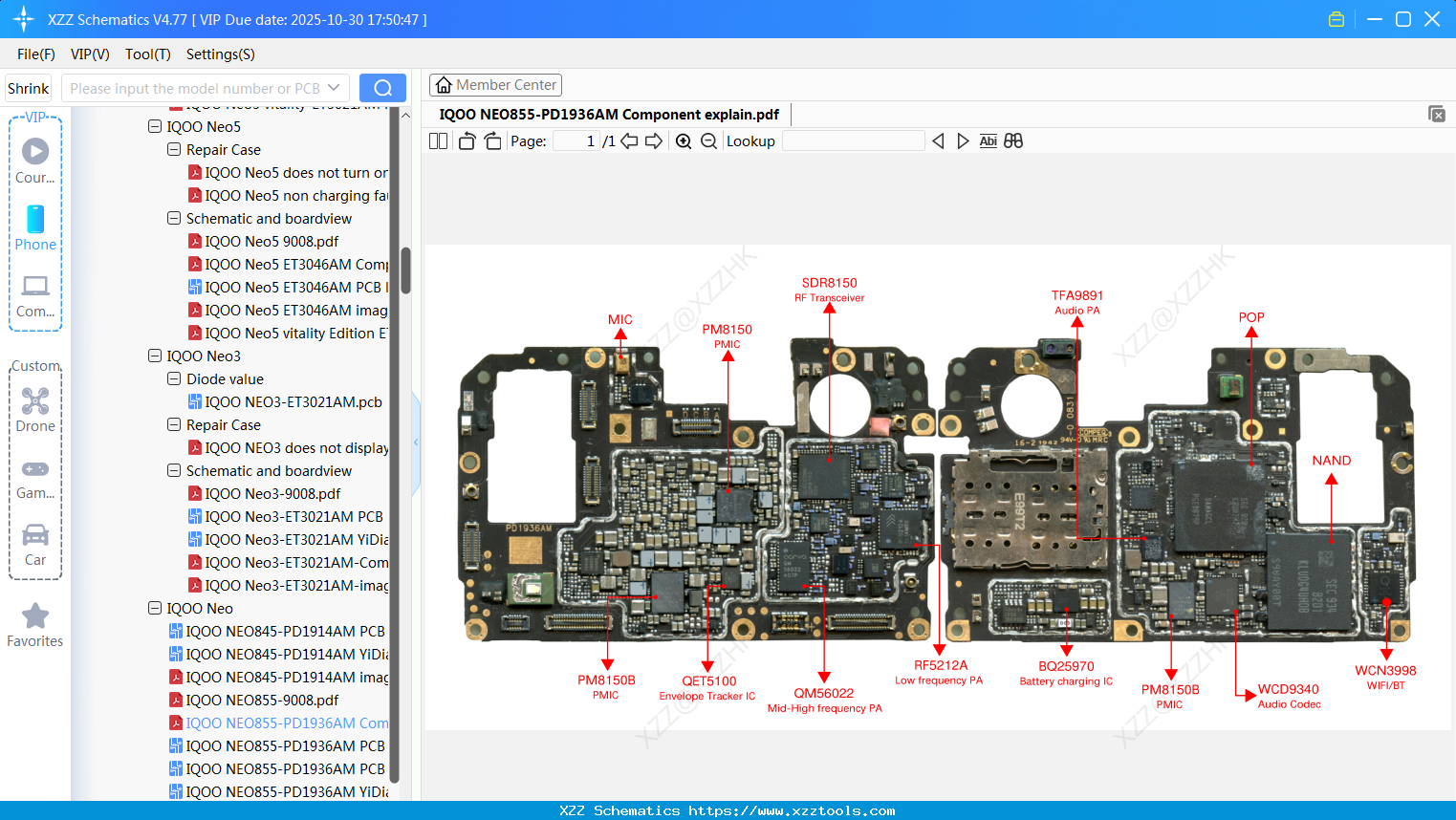 VIVO IQOO NEO855-PD1936AM Component Explain